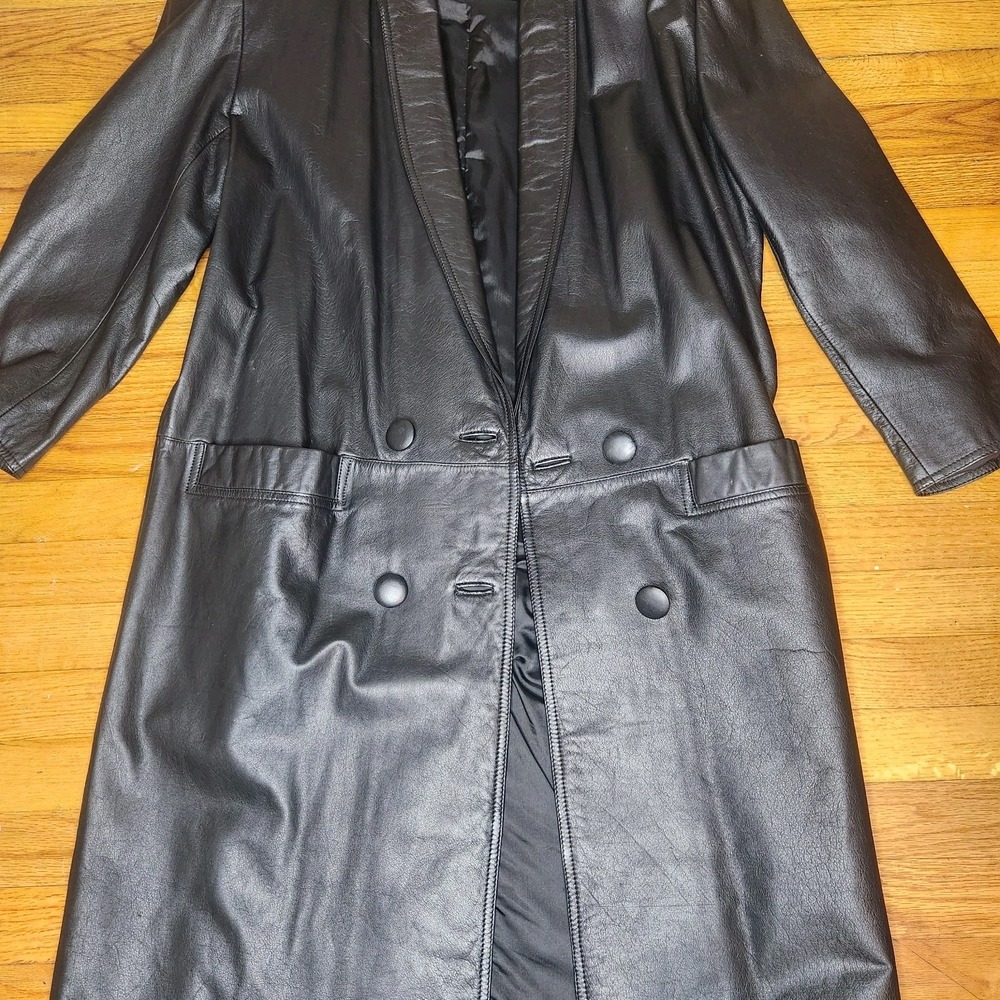 Vintage G3 GIII Leather Trench Coat Jacket Womens Medium 90s 80s Pockets - Picture 5 of 11